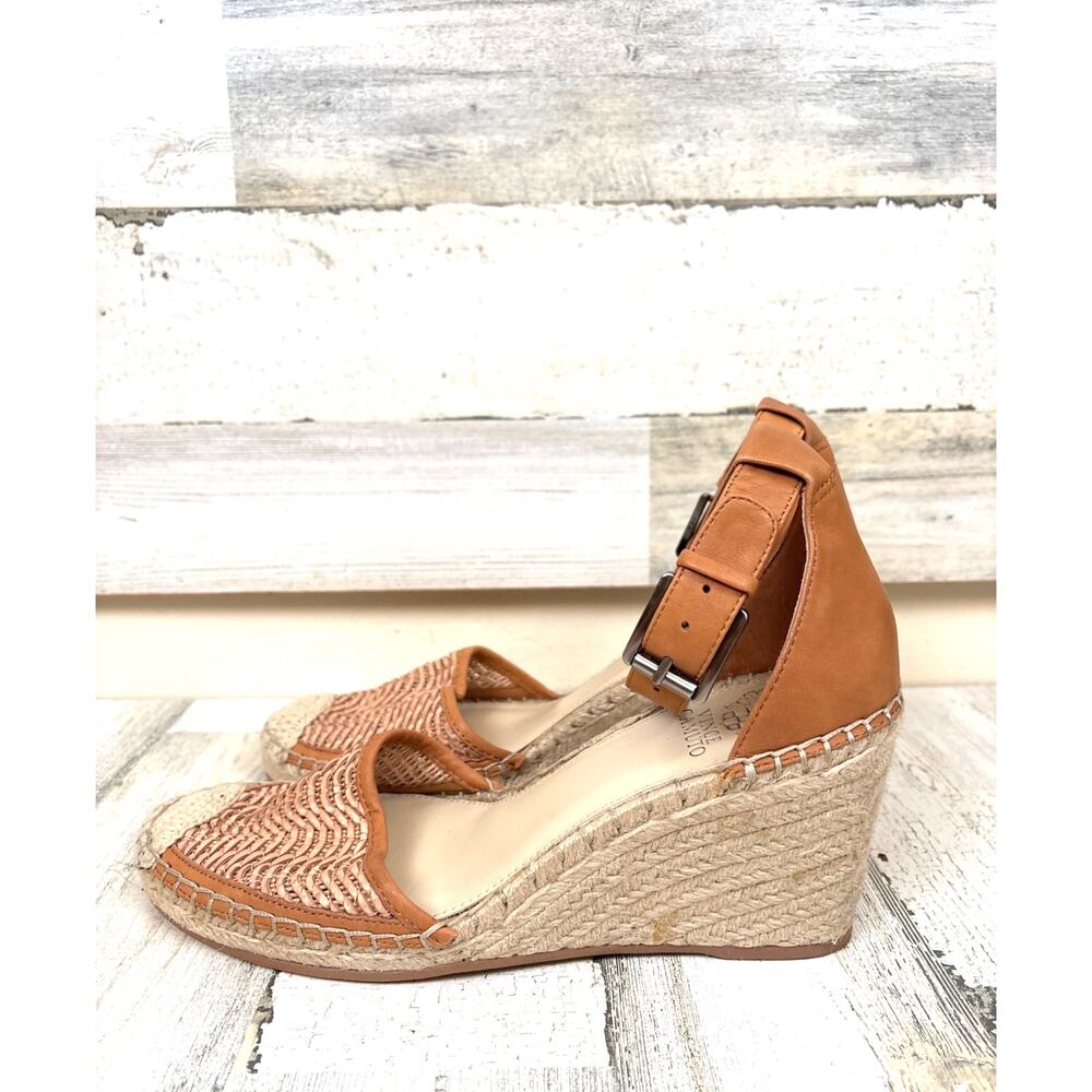 Vince Camuto Womens 9.5 Valissa Woven Espadrille Buckle Sandals Resort Tan Luxe